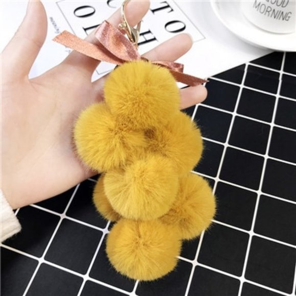 Bunch of Grapes Faux Fur Pom Pom Keychain/Bag Charm NWT - Picture 5 of 7